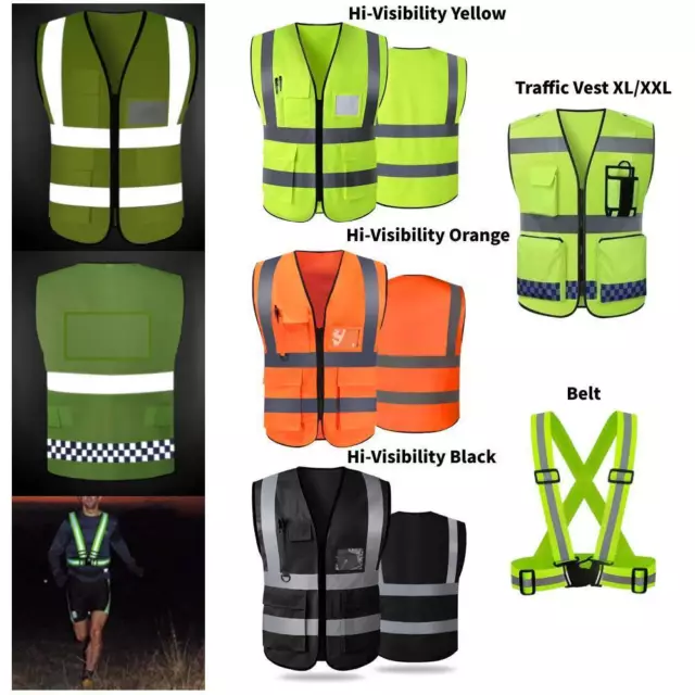 Safety Vest with Pockets Reflective Belt Straps High Visibility Stripes Security