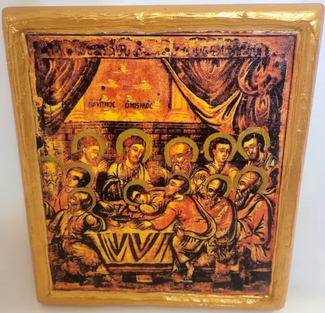The Last Supper Jesus Apostles Aegean Byzantine Greek Orthodox Icon on Wood 158m