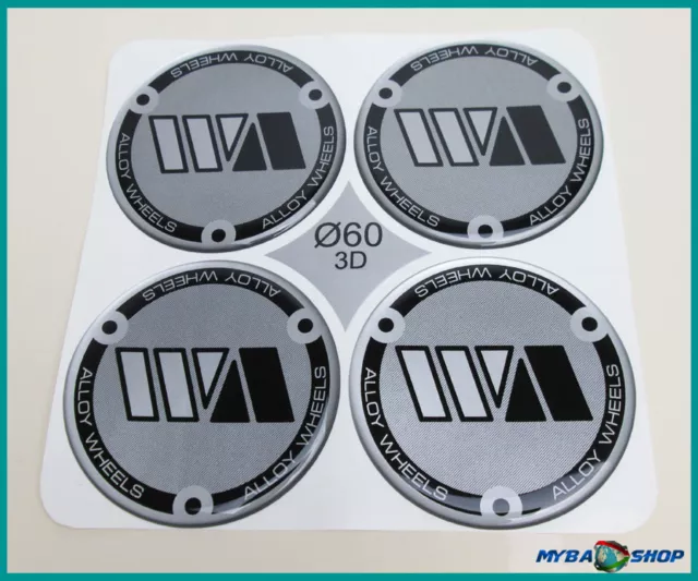 4x Autocollants Silicone ∅= 60mm pour Cache-Moyeux Emblème Sticker en Argent