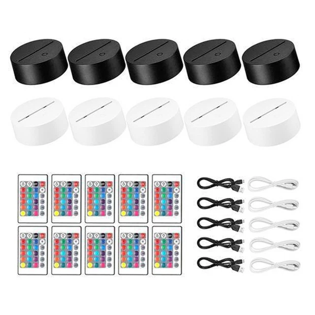 Konesky 10 Pieces Clear Acrylic Sheets And 10 Pieces 3D Night LED Light Lamp Base With Remote Control And USB Cable, DIY Acrylic Led Night Lamp Sets 7 Colors For Bar Room