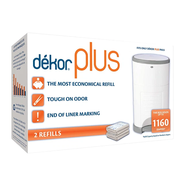 Dekor plus Diapers Pail Refills Most Economical Baby Powder Scent Bag Liner 2Ct