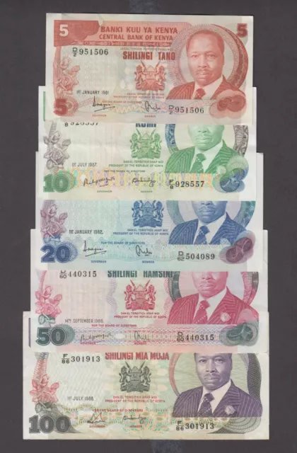 Kenya  P.19-23 Full Set 5-10-20-50-100 Shillings  Nice  Circulated  Low Shipping