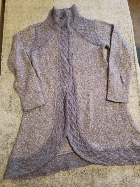 Prana Long Cardigan Angelica Duster Long Sleeve High Neck Sweater Size M