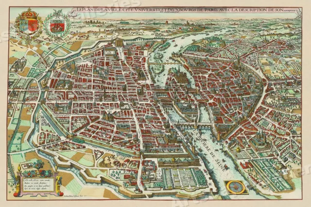 Paris 1615 Historic Vintage City Old Map - 24x36