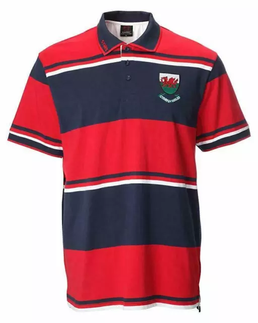 New Mens Wales Welsh Cymru Am Byth Osian  Stripe Rubgy Football Polo Shirt