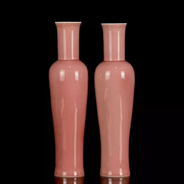 Pair Old Chinese With Kangxi Marked Sacrificial Red Glaze Porcelain Vase (X53)
