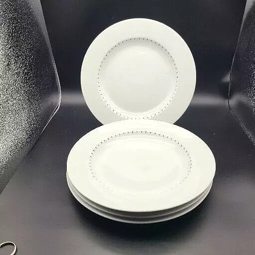 DANSK Ditto Dinner Plates 10 3/4" Set (4) white/ black Portugal rimmed