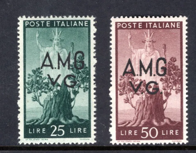 1946 ITALY A.M.G. V.G. ERROR: Scott #1LN11 & 1LN12, NO DOT AFTER "G", VF MNH OG