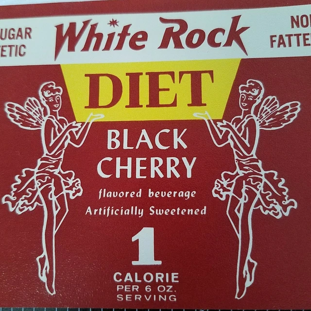 Original White Rock Dietic Black Cherry Soda Pop Sparkling Beverage VTG Label