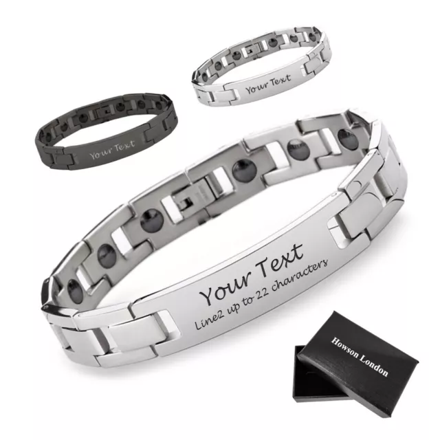 Personalised Men's Bracelet Titanium Steel Engraved Magnetic Wristband for Him