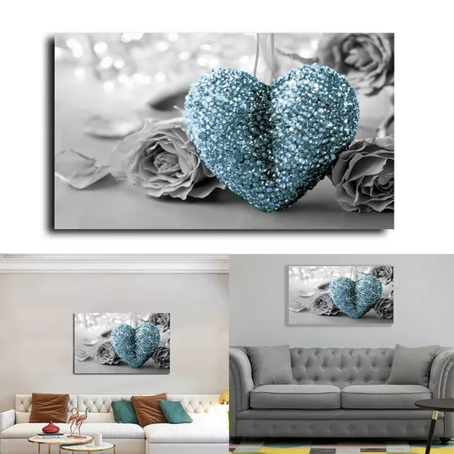 Inspirierende grau blau Liebesherz Rose Leinwand Wandkunst für kreative Räume