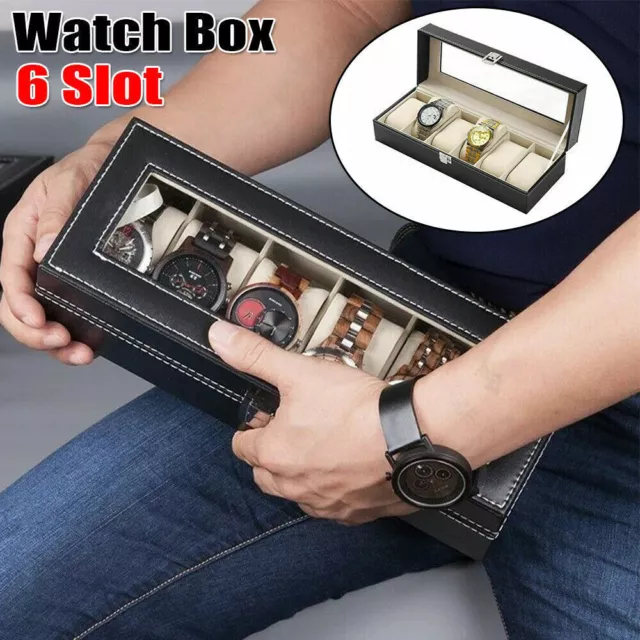 6 Grids PU Leather,Watch Display Case,Collection Storage Holder Mens Box