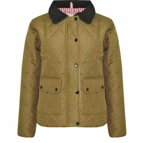 Bambini Giacche Ragazze Cachi Trapuntato Imbottito Colletto Bottoni Zip Spessa