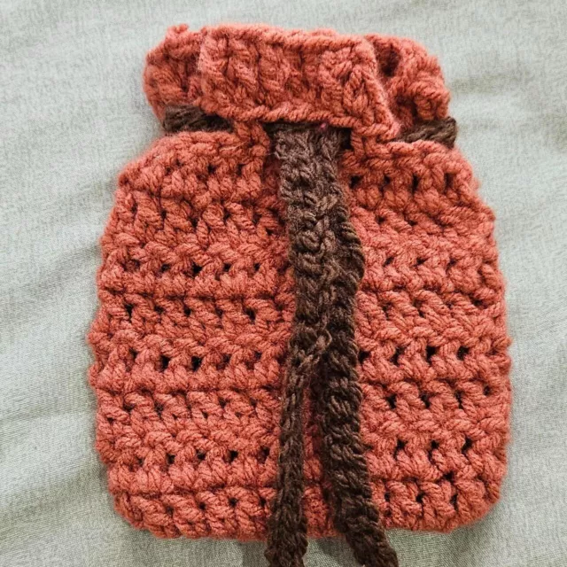 Handmade crocheted drawstring bag