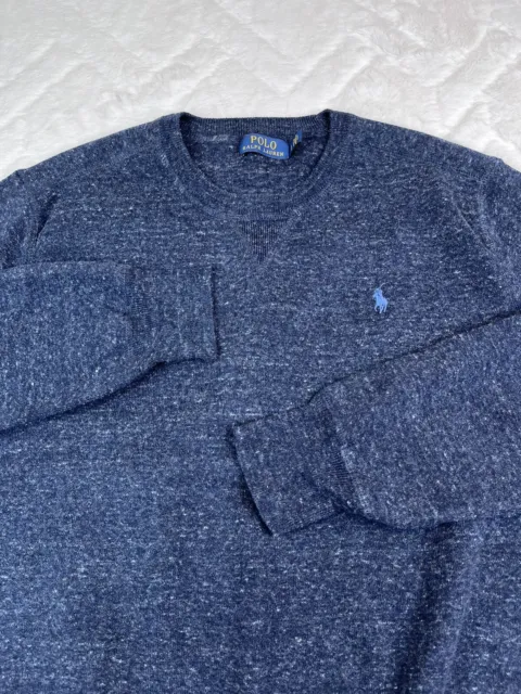 Polo Ralph Lauren Men's (L) Heather Navy Blue Crew Neck Pullover Sweatshirt