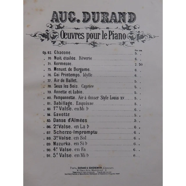 DURAND Auguste Valse No 4 Piano ca1890