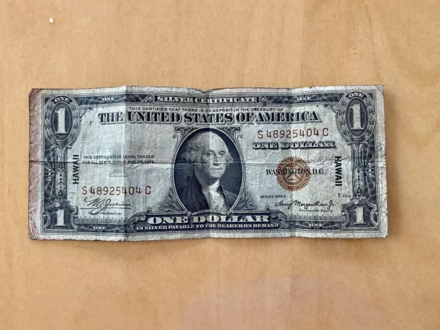 1935A series Silver certificate rare $1 bill Hawaaii On back and Red seal