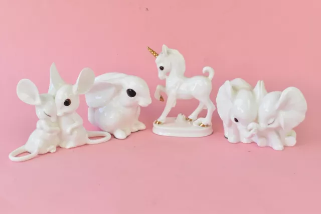 Royal Osborne Set Unicorn Bunny Elephants Mice White Bone China Figurines