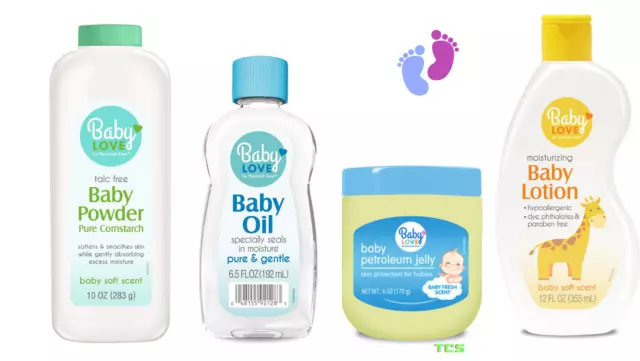 Baby Love Powder Pure Cornstarch, Baby Oil, Petroleum Jelly, & Lotion Baby 4-Set