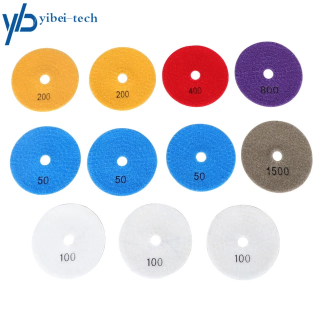 Diamond Polishing Pads 4 inch Set of 11+1 Backer Pad For Granite Wet/Dry