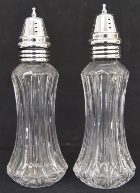 SET OF VINTAGE 6.5" Ribbon Cut Glass Salt & Pepper Shakers