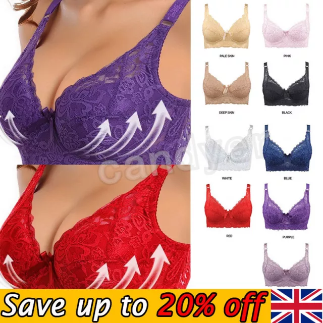 LADIES PUSH-UP.BRA LADIES Underwired Floral Lace Bra Firm Hold Plus Size B/C.Cup  £4.98 - PicClick UK