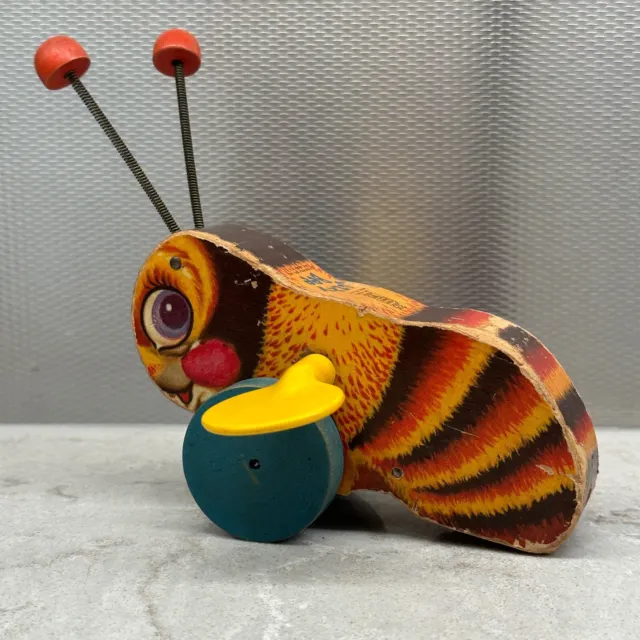 Vintage 1950s Fisher Price Buzzy Bee Wood Pull Toy #325