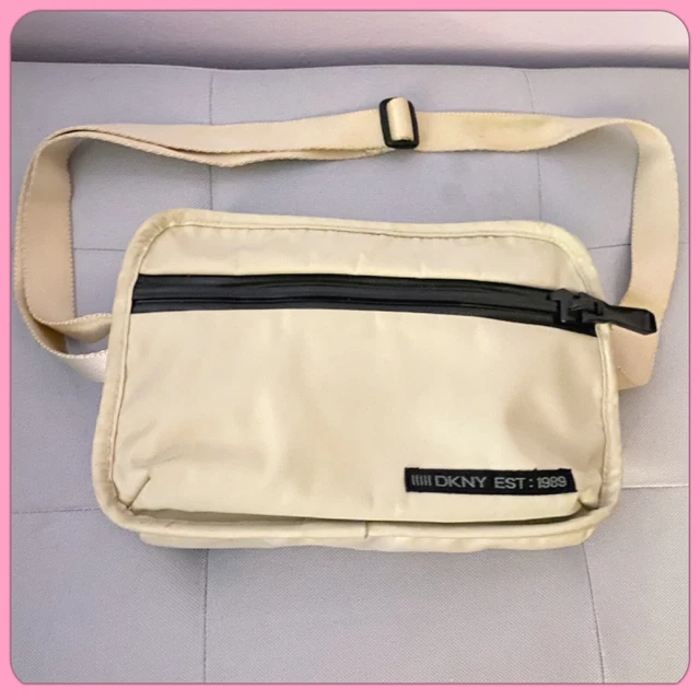 DKNY Nylon Beige Black Camera Bag Crossbody Beige Strap Very Cute