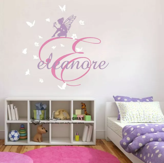 Fairies Flower Custom Personalised Name Wall Stickers Kids  Nursery Decal Decor