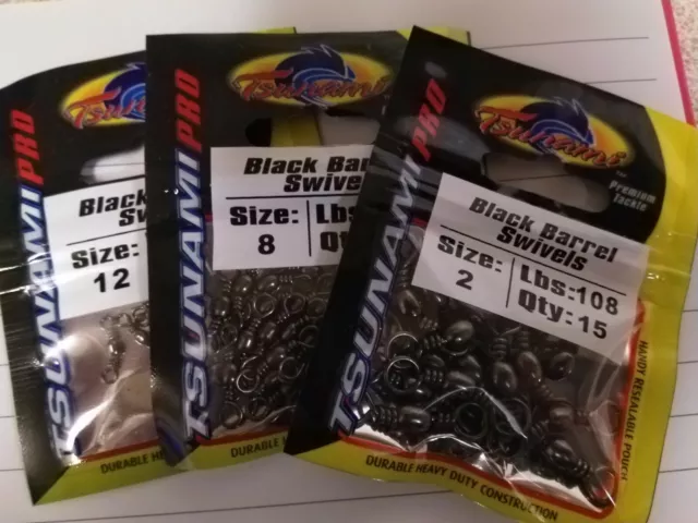 Tsunami Pro - Black Barrell Swivels - sizes 14 - 1 - fresh & saltwater fishing