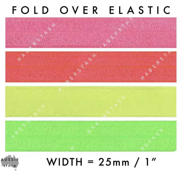 Neon Solid Fold Over Elastic FOE 1” 25mm width sold per metre Lingerie underwear