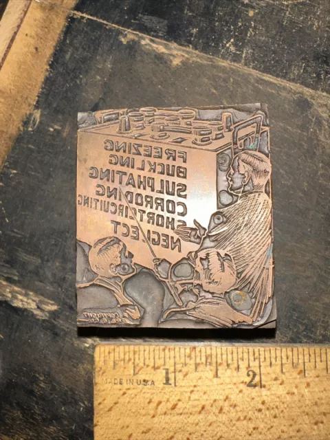 Printing Block “ Old Car Battery Image “ Copper Face, Nice Details!