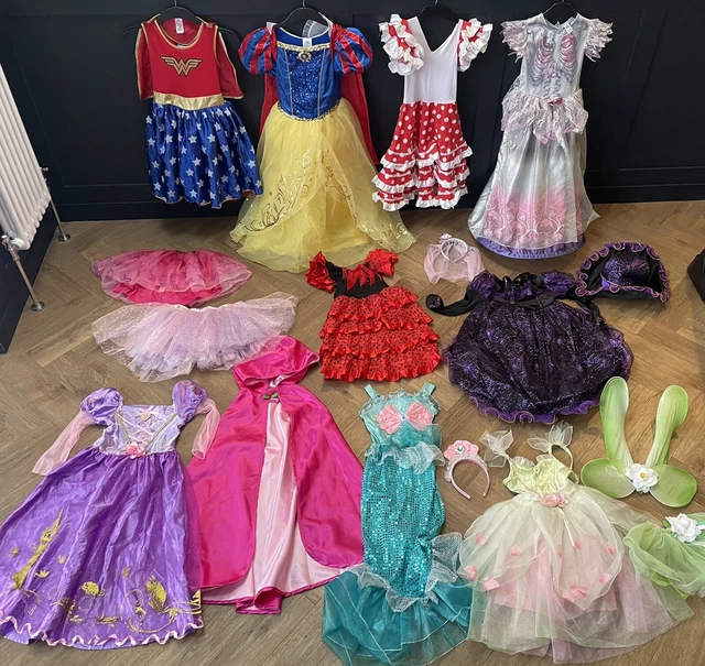 Pacchetto ABITO FANTASIA PRINCIPESSA per ragazze: Raperonzolo bianco neve e altro 7-8/9-10