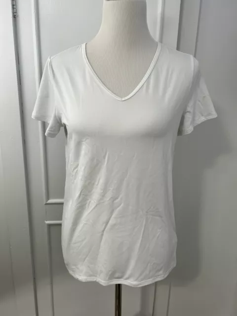 Lole Women’s White T-Shirt Basic V-Neck Short Sleeve Size Small Stretchy