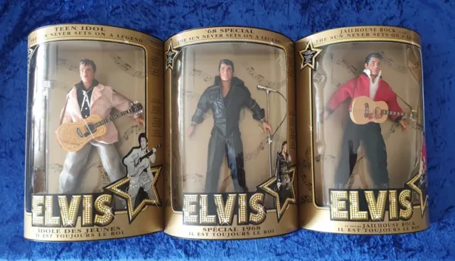 Set of 3 Elvis Presley Figures 1990's Hasbro Large in Box Collectible Fast Post