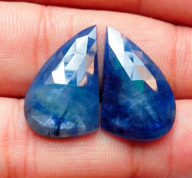 Saphir bleu naturel taille rose paire à facettes 31,40 cts pierre précieuse...
