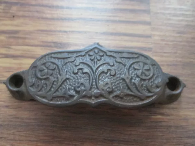 Antique Victorian Cast Iron Floral Pinwheel Decoration Bin Pull Drawer Hardware