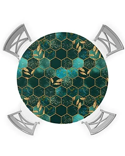 Round Table Cover 55-60 Inch Waterproof Reusable Table Cloth Round Fitted Vin...