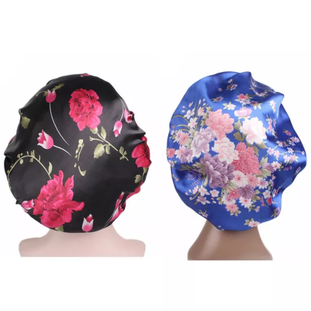 2 Satin Bonnets Blumendruck Chemokappen für Haarausfall & Locken