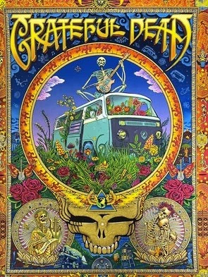 Grateful Dead Poster Psychedelic VW Bus Skeleton Concert Art 12x8in Metal Sign