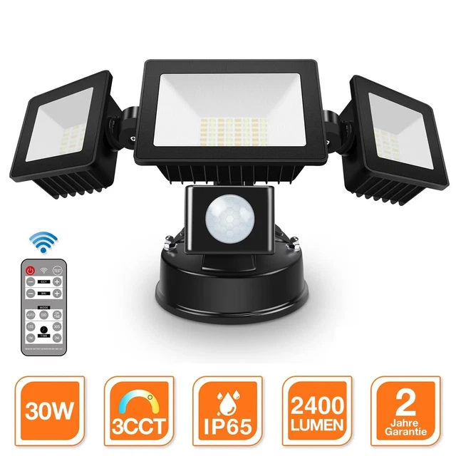 Projecteur LED ORNO 30W Avec Détecteur Mouvement - Noir - IP65 2200lm 4000K