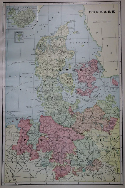 Old 1902 Cram Atlas Map ~ DENMARK ~ (LG13x18) #1383