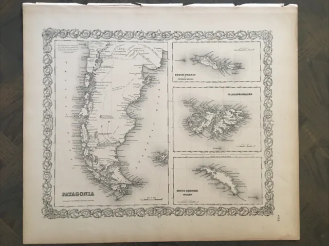 Antique Hand Colored Original Map Patagonia 1St Edition Colton Atlas1855