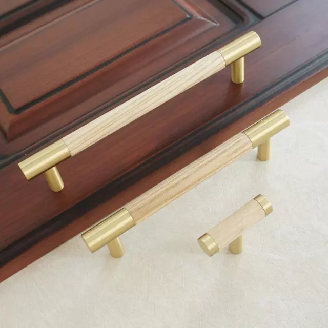 Brass Walnut Drawer Pulls Handles Dresser Knob Solid Wood Kitchen Cabinet Pulls