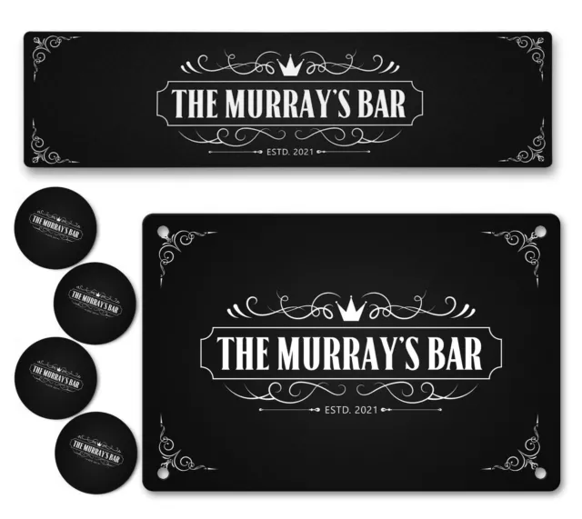 Personalised Bar Runner Sign Coaster Any Name Garden Plaque Gift Bar Pub 239