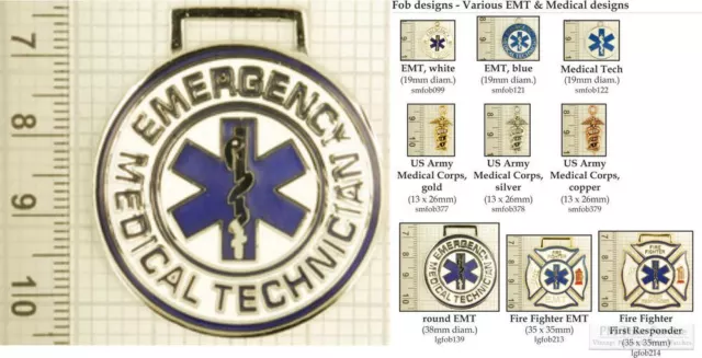 EMT & medical provider decorative fobs, various designs & leather strap options