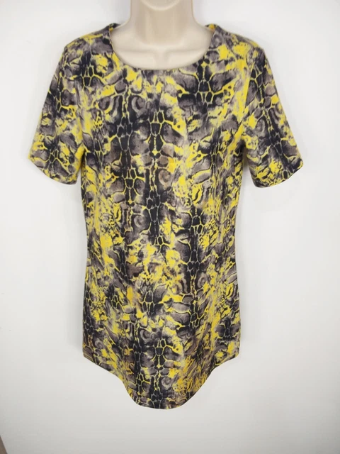 Mini Abito Da Donna River Island Uk 8 Maniche Corte Giallo/Grigio Stampa Pelle Di Serpente Nuovo Con Etichette