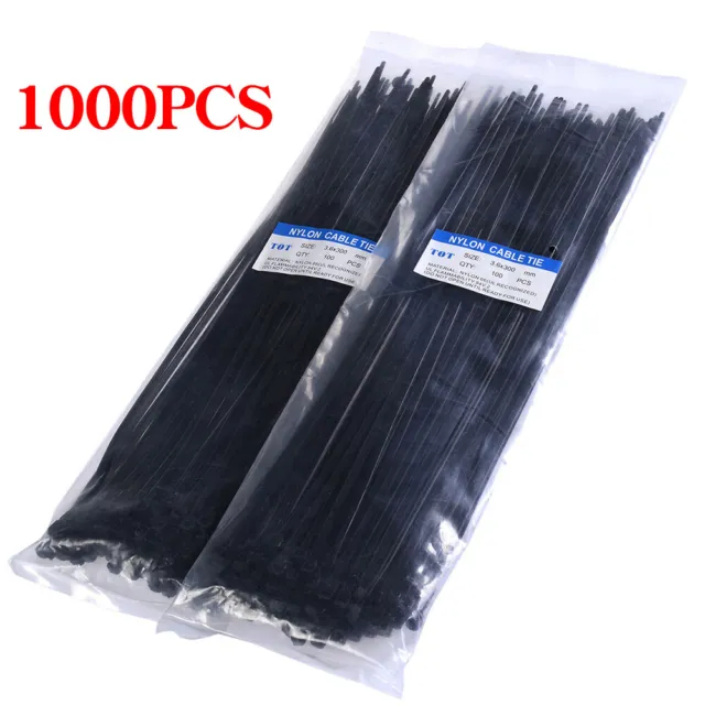 12inch 1000PCS Nylon Wire Zip Ties Cable Ties UV Black 40lbs Self-locking Wraps