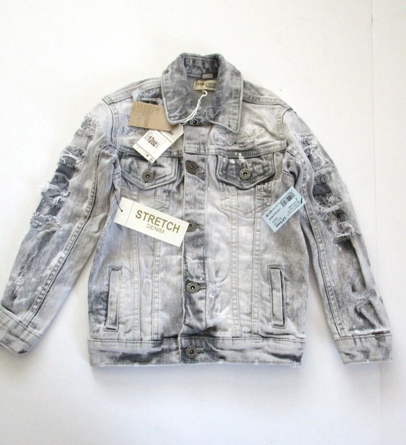 Evolution Kid's size 4 Unisex Denim Jacket Long Sleeve ButtonUp Distressed Gray