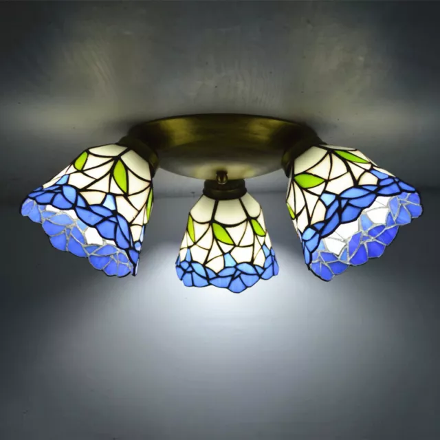 Retro Stained Glass Ceiling Light Shade Tiffany Style Easy Fit Pendant Lampshade 2